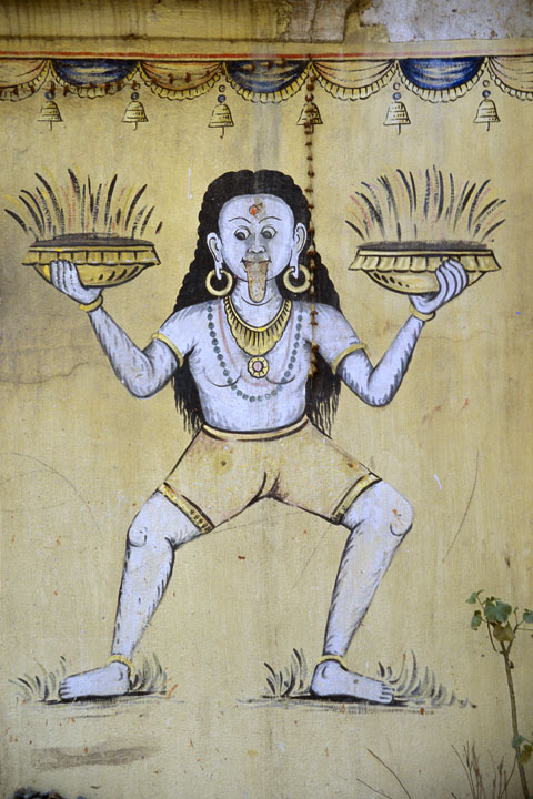 b_042m patan.jpg - Népal - Kathmandou, Patan détail de fresque sur une maison